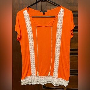 Signature Studio Orange Top with White Lace Detail
